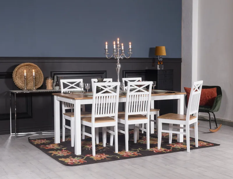 Dalarös matstol med eksits och kryss i rygg - Vit / Oljad ek - Vit/Oljad ek - Möbler - Stolar & fåtöljer - Matstol & köksstol