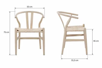 Dastoori Karmstol Matstol med Armstöd i Bokträ med Vitlaserad Ek-utseende med Flätad Sits - Beige - Möbler - Stolar & fåtöljer - Matstol & köksstol