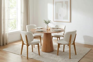 Eira Matstol och Köksstol i Trä med Ekutseende med Rundad Rygg och Tygsits - Beige - Möbler - Stolar & fåtöljer - Matstol & köksstol