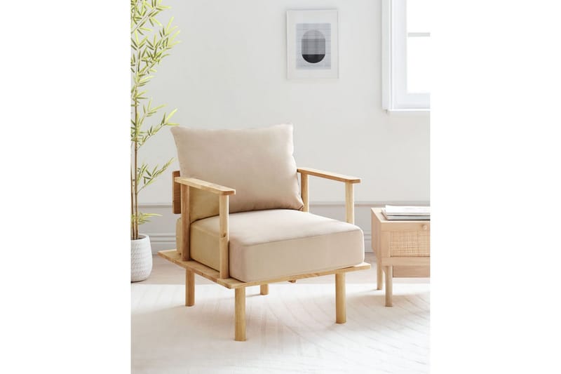 Fåtölj Asker - Sandbeige, ljust trä - Möbler - Stolar & fåtöljer - Fåtölj