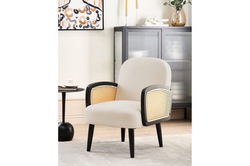 Fåtölj Dvenberg - Beige, svart, ljust trä - Möbler - Stolar & fåtöljer - Fåtölj