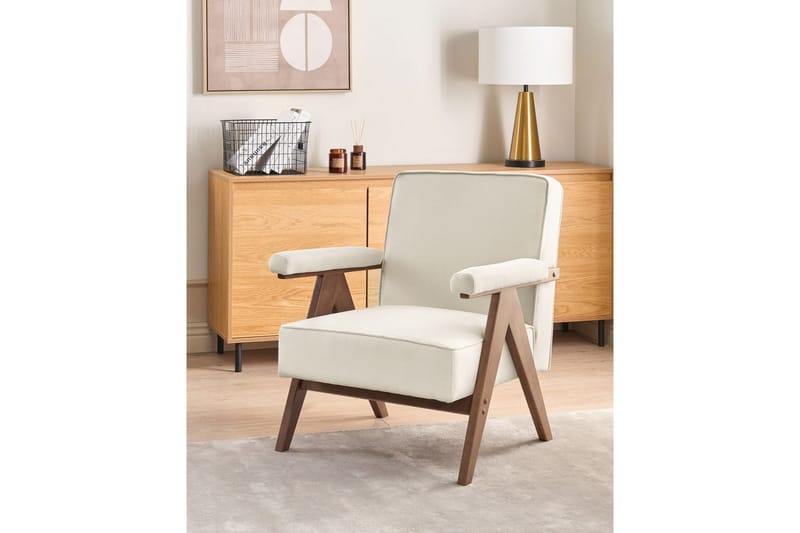 Fåtölj Evje - Beige, mörkt trä - Möbler - Stolar & fåtöljer - Fåtölj