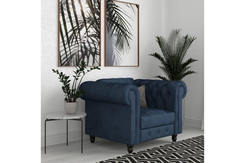 Fåtölj Felix Blå, Sammet/Trä/Metall - Blå, Sammet/Trä/Metall - Möbler - Stolar & fåtöljer - Fåtölj