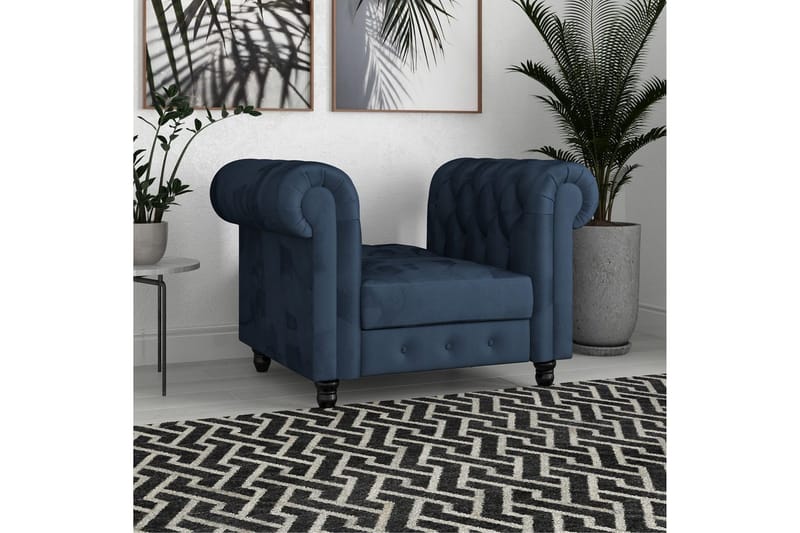 Fåtölj Felix Blå, Sammet/Trä/Metall - Blå, Sammet/Trä/Metall - Möbler - Stolar & fåtöljer - Fåtölj