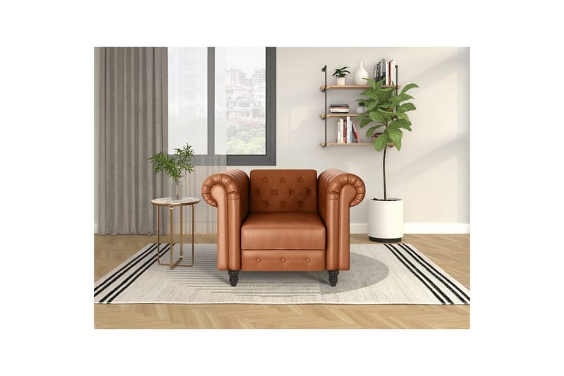 Fåtölj Felix Cognac, PU/trä/metall - Cognac, PU/trä/metall - Möbler - Stolar & fåtöljer - Fåtölj