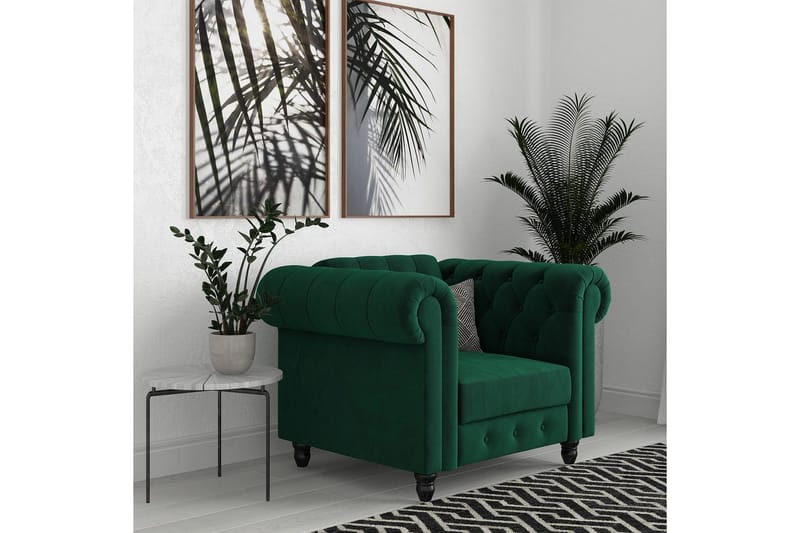 Fåtölj Felix Mörkgrön, Sammet/Trä/Metall - Mörkgrön, Sammet/Trä/Metall - Möbler - Stolar & fåtöljer - Fåtölj