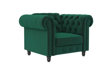 Fåtölj Felix Mörkgrön, Sammet/Trä/Metall