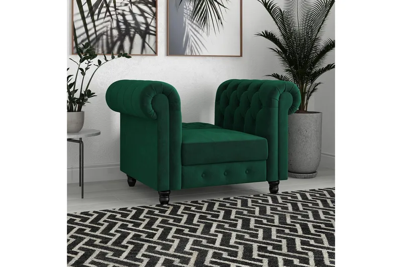 Fåtölj Felix Mörkgrön, Sammet/Trä/Metall - Mörkgrön, Sammet/Trä/Metall - Möbler - Stolar & fåtöljer - Fåtölj