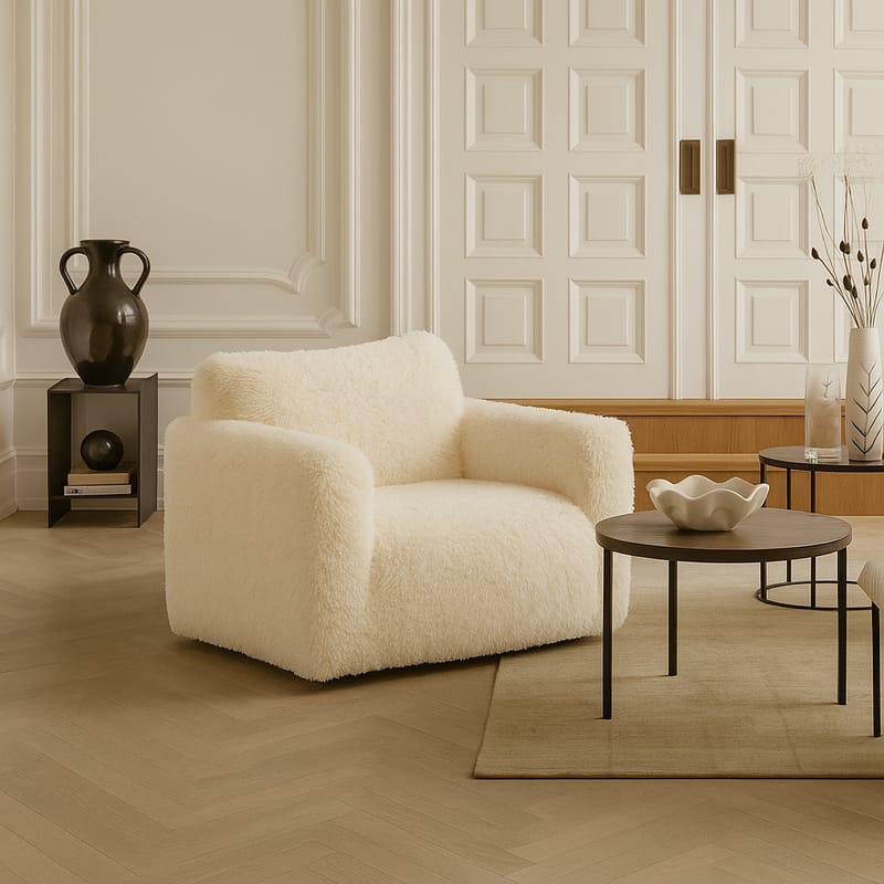 Fåtölj fluffig beige tygklädsel - beige - Möbler - Stolar & fåtöljer - Fåtölj