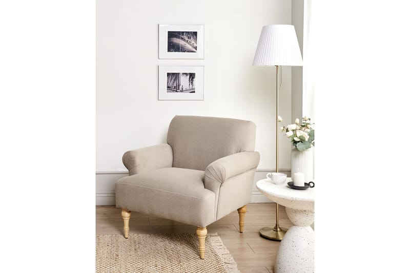 Fåtölj Fredros - Taupe, ljust trä - Möbler - Stolar & fåtöljer - Fåtölj