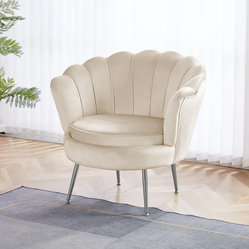 Fåtölj Kingsley i Sammet - Beige / krom - Möbler - Stolar & fåtöljer - Fåtölj