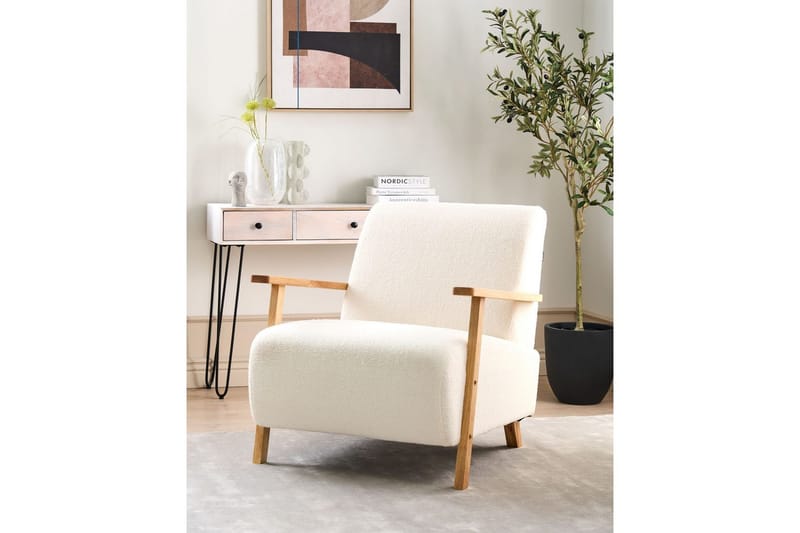 Fåtölj Lesja - Beige, ljust trä/Bouclé - Möbler - Stolar & fåtöljer - Fåtölj