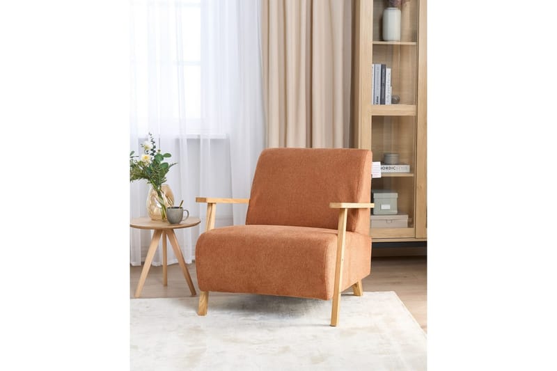 Fåtölj Lesja - Orange, ljust trä/Polyester - Möbler - Stolar & fåtöljer - Fåtölj