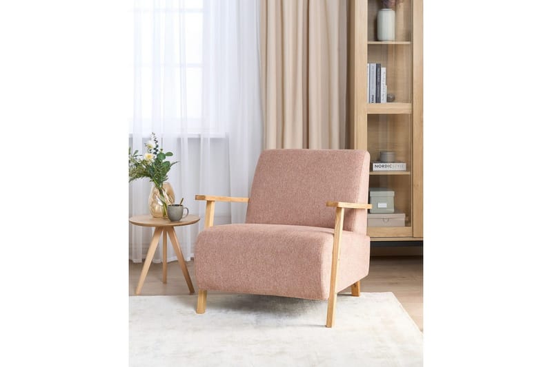 Fåtölj Lesja - Rosa, ljust trä/Polyester - Möbler - Stolar & fåtöljer - Fåtölj