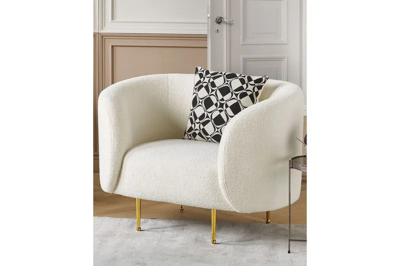 Fåtölj Loen - Vitt, guld/Bouclé - Möbler - Stolar & fåtöljer - Fåtölj