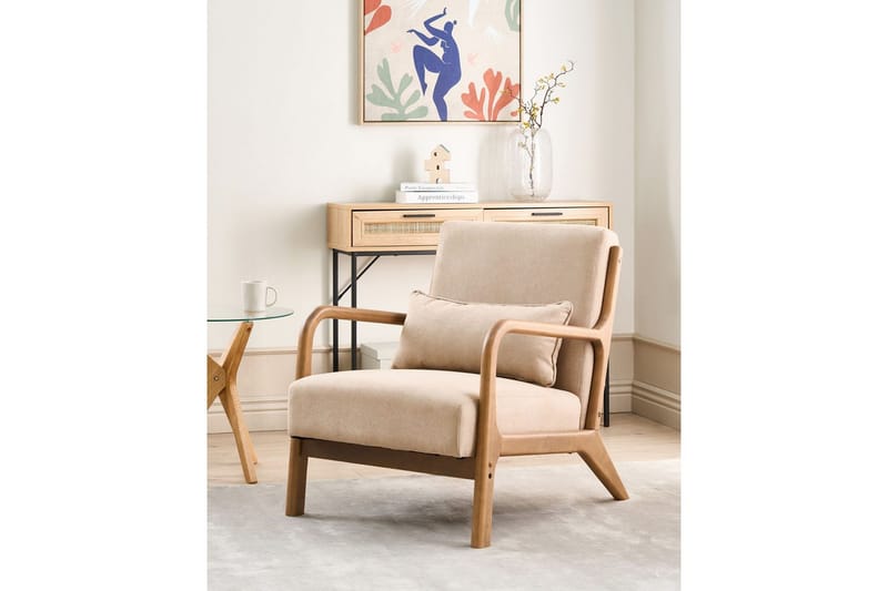 Fåtölj Skovde - Beige, ljust trä - Möbler - Stolar & fåtöljer - Fåtölj