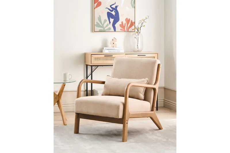 Fåtölj Skovde - Beige, ljust trä - Möbler - Stolar & fåtöljer - Fåtölj