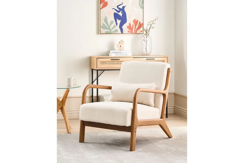 Fåtölj Skovde - Ljusbeige, ljust trä - Möbler - Stolar & fåtöljer - Fåtölj