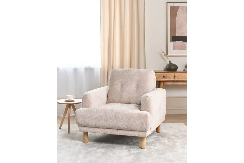 Fåtölj Tuve - Beige, ljust trä/Bouclé - Möbler - Stolar & fåtöljer - Fåtölj