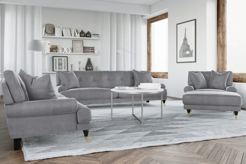 Andrew Loveseat Sammet - Silvergrå/Mässing - Fåtölj