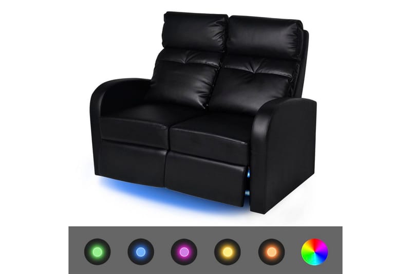 Liggfåtölj med LED 2-sits konstläder svart - Svart - Möbler - Stolar & fåtöljer - Fåtölj - Biofåtölj & reclinerfåtölj