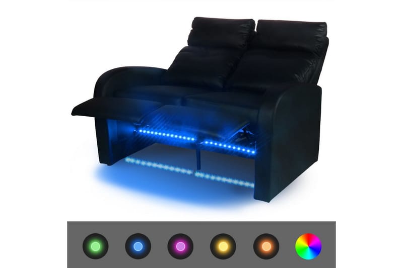 Liggfåtölj med LED 2-sits konstläder svart - Svart - Möbler - Stolar & fåtöljer - Fåtölj - Biofåtölj & reclinerfåtölj