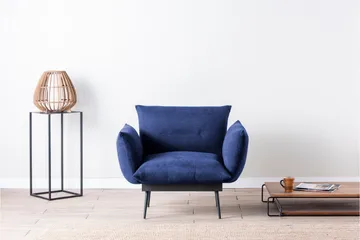 Bramelia Modern Fåtölj i Mocka med Metallben - Blå - Möbler - Stolar & fåtöljer - Fåtölj