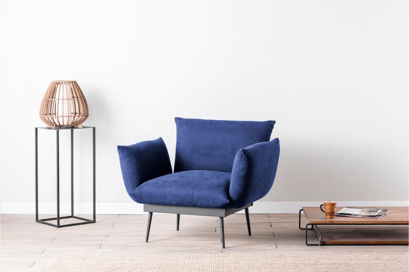 Bramelia Modern Fåtölj i Mocka med Metallben - Blå - Möbler - Stolar & fåtöljer - Fåtölj