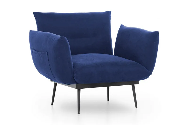 Bramelia Modern Fåtölj i Mocka med Metallben, Blå