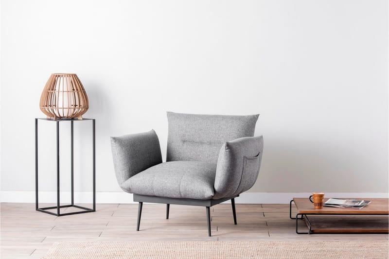 Bramelia Modern Fåtölj i Tyg med Metallben - Grå - Möbler - Stolar & fåtöljer - Fåtölj