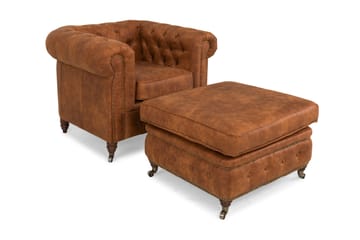 Chesterfield Delux Fåtölj+Fotpall