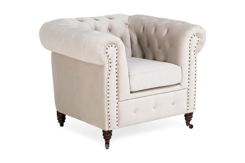 Chesterfield Deluxe Sammetsfåtölj - Beige - Chesterfield fåtölj