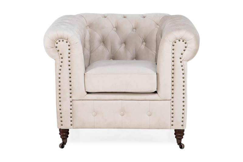 Chesterfield Deluxe Sammetsfåtölj - Beige - Möbler - Stolar & fåtöljer - Fåtölj - Chesterfield fåtölj