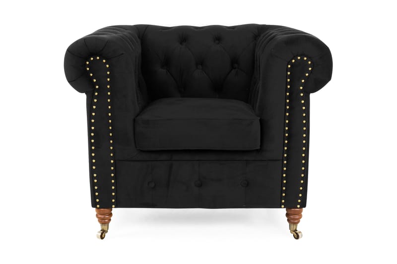 Chesterfield Deluxe Sammetsfåtölj - Svart - Möbler - Stolar & fåtöljer - Fåtölj - Chesterfield fåtölj