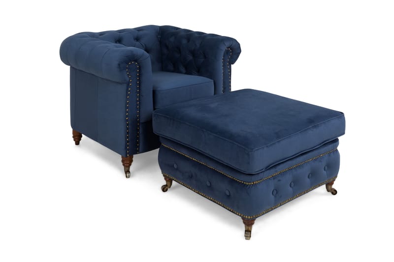 Chesterfield Deluxe Soffgrupp Fåtölj+Fotpall - Petrolblå - Möbler - Stolar & fåtöljer - Fåtölj - Chesterfield fåtölj