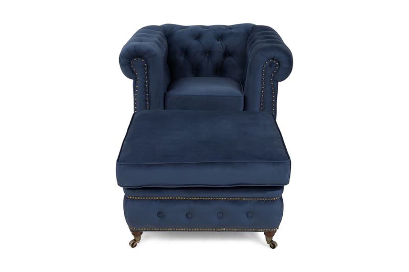 Chesterfield Deluxe Soffgrupp Fåtölj+Fotpall - Petrolblå - Möbler - Stolar & fåtöljer - Fåtölj - Chesterfield fåtölj