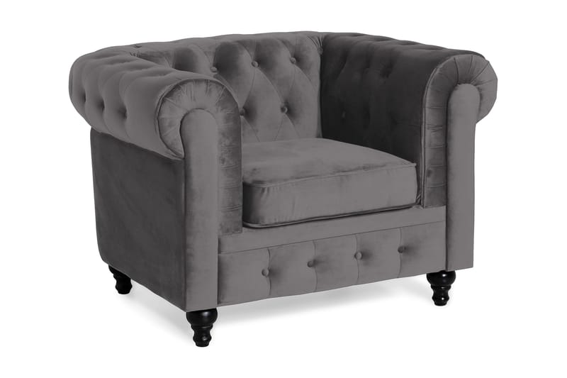 Chesterfield Lyx Fåtölj - Mörkgrå Sammet - Möbler - Stolar & fåtöljer - Fåtölj - Chesterfield fåtölj