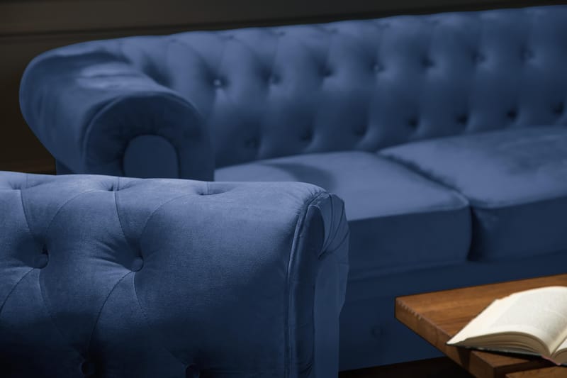 Chesterfield Lyx Stor skön djup sammetsfåtölj - Fåtölj till vardagsrum - Blå Sammet - Möbler - Stolar & fåtöljer - Fåtölj - Chesterfield fåtölj