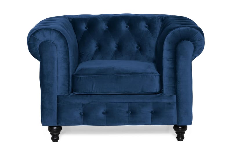 Chesterfield Lyx Stor skön djup sammetsfåtölj - Fåtölj till vardagsrum - Blå Sammet - Möbler - Stolar & fåtöljer - Fåtölj - Chesterfield fåtölj