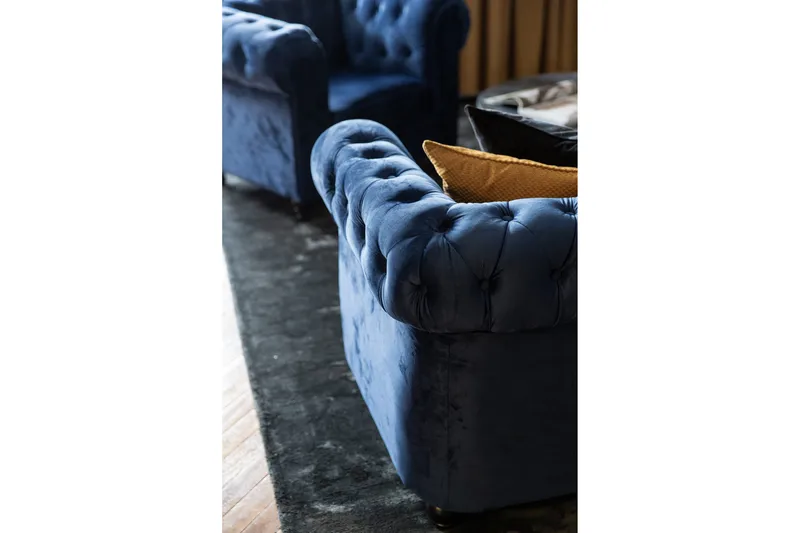 Chesterfield Lyx Stor skön djup sammetsfåtölj - Fåtölj till vardagsrum - Blå Sammet - Möbler - Stolar & fåtöljer - Fåtölj - Chesterfield fåtölj