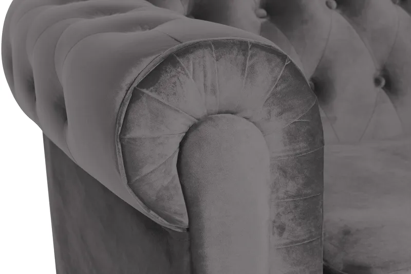 Chesterfield Lyx Stor skön djup sammetsfåtölj - Fåtölj till vardagsrum - Mörkgrå Sammet - Möbler - Stolar & fåtöljer - Fåtölj - Chesterfield fåtölj