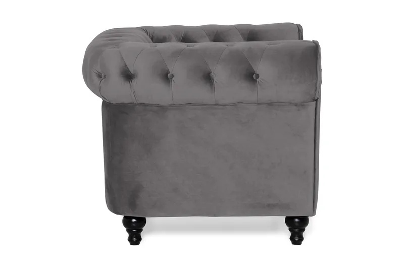 Chesterfield Lyx Stor skön djup sammetsfåtölj - Fåtölj till vardagsrum - Mörkgrå Sammet - Möbler - Stolar & fåtöljer - Fåtölj - Chesterfield fåtölj