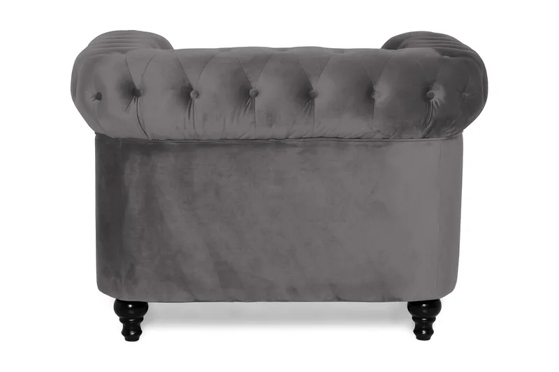 Chesterfield Lyx Stor skön djup sammetsfåtölj - Fåtölj till vardagsrum - Mörkgrå Sammet - Möbler - Stolar & fåtöljer - Fåtölj - Chesterfield fåtölj