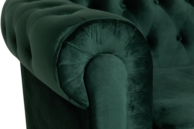 Chesterfield Lyx Stor skön djup sammetsfåtölj - Fåtölj till vardagsrum - Mörkgrön Sammet - Möbler - Stolar & fåtöljer - Fåtölj - Chesterfield fåtölj