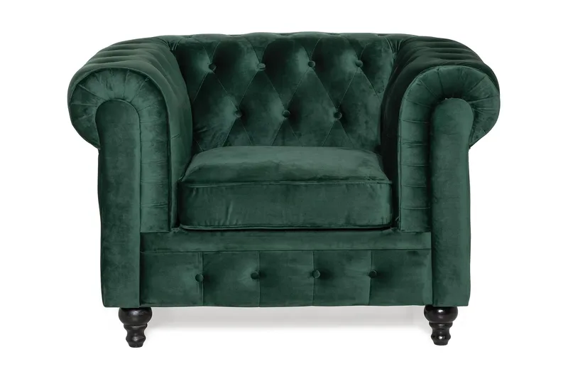 Chesterfield Lyx Stor skön djup sammetsfåtölj - Fåtölj till vardagsrum - Mörkgrön Sammet - Möbler - Stolar & fåtöljer - Fåtölj - Chesterfield fåtölj