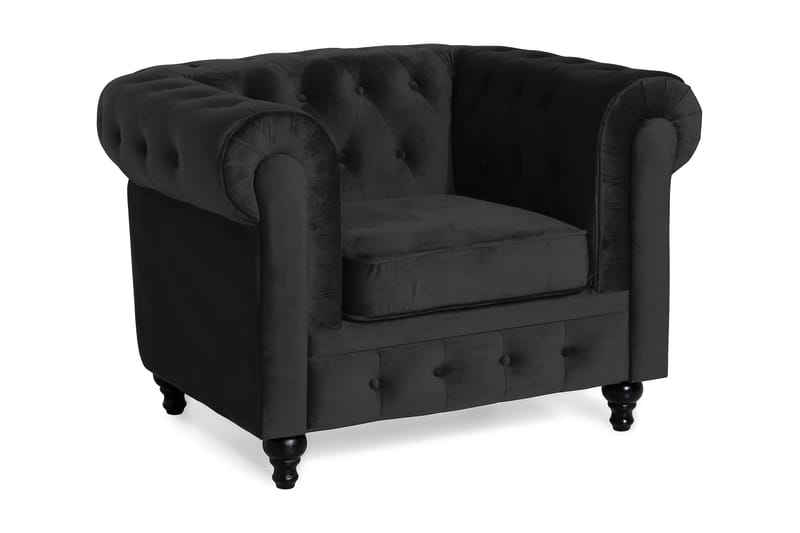 Chesterfield Lyx Stor skön djup sammetsfåtölj - Fåtölj till vardagsrum - Svart Sammet - Möbler - Stolar & fåtöljer - Fåtölj - Chesterfield fåtölj