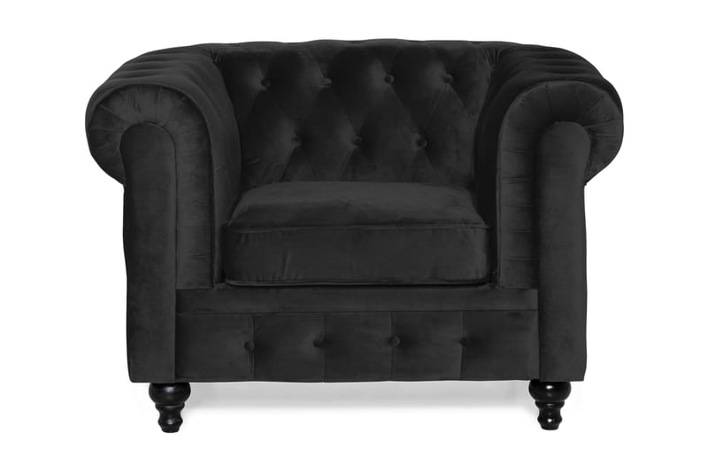 Chesterfield Lyx Stor skön djup sammetsfåtölj - Fåtölj till vardagsrum - Svart Sammet - Möbler - Stolar & fåtöljer - Fåtölj - Chesterfield fåtölj