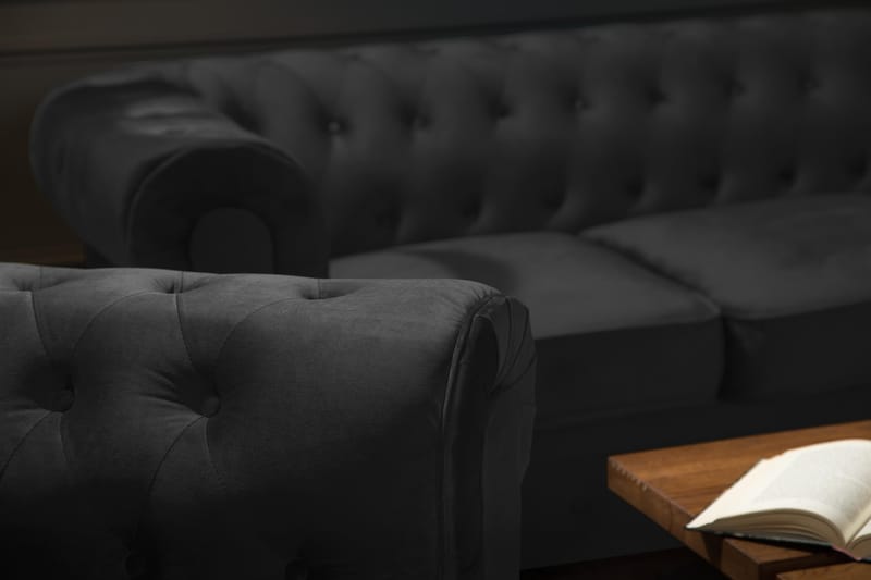 Chesterfield Lyx Stor skön djup sammetsfåtölj - Fåtölj till vardagsrum - Svart Sammet - Möbler - Stolar & fåtöljer - Fåtölj - Chesterfield fåtölj