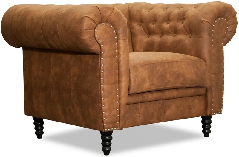 Chesterfield fåtölj - Cognac ecoläder, undefined