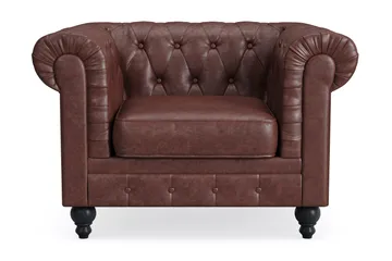Chesterfield Lyx Stor skön djup fåtölj i konstläder till vardagsrum - Mörkbrun - Möbler - Stolar & fåtöljer - Fåtölj - Skinnfåtölj & läderfåtölj